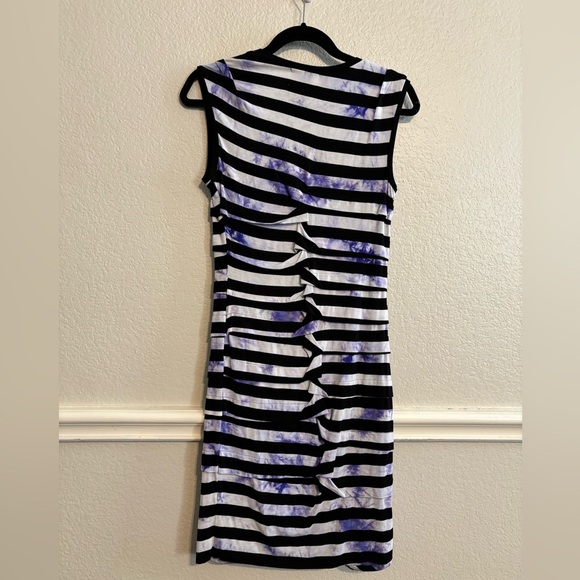 Nicole Miller Artelier Striped Ruched Dress Purple Splash Dye Stripe size Medium - Picture 5 of 5